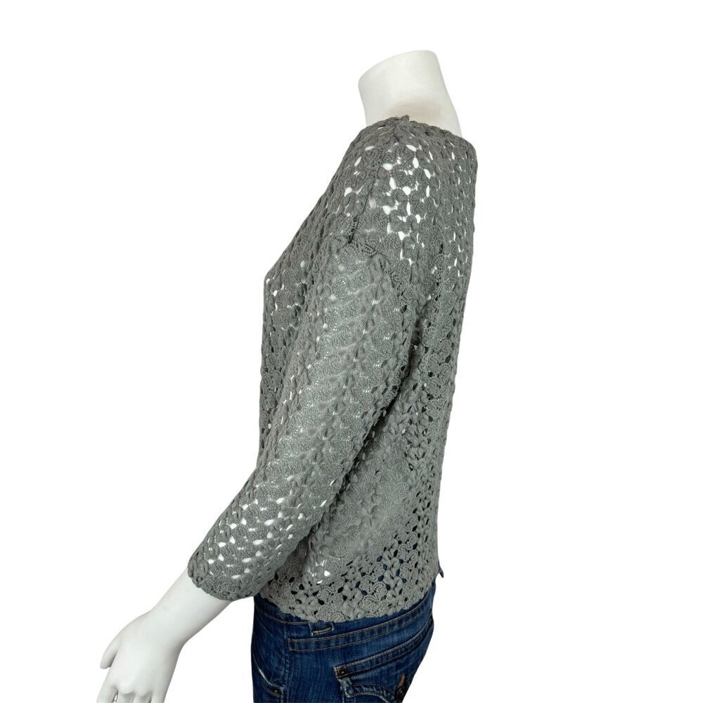 Staring at Stars Urban Outfitters Crochet Top Small Gray Sheer Half Sleeve - Picture 3 of 9